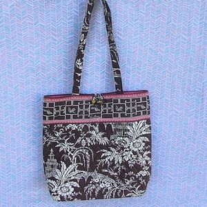 VERA BRADLEY VILLAGER TOP IMPERIAL TOILE BROWN & PINK TOTE BAG